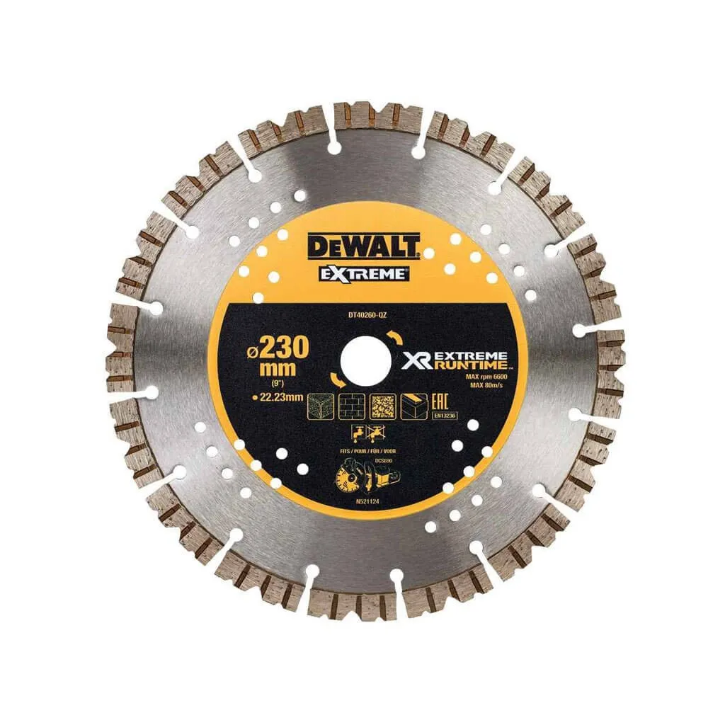 Круг отрезной DeWALT алмазный гранит/кирпич/пеноблок, 230х2.6х22.23 мм (DT40260)