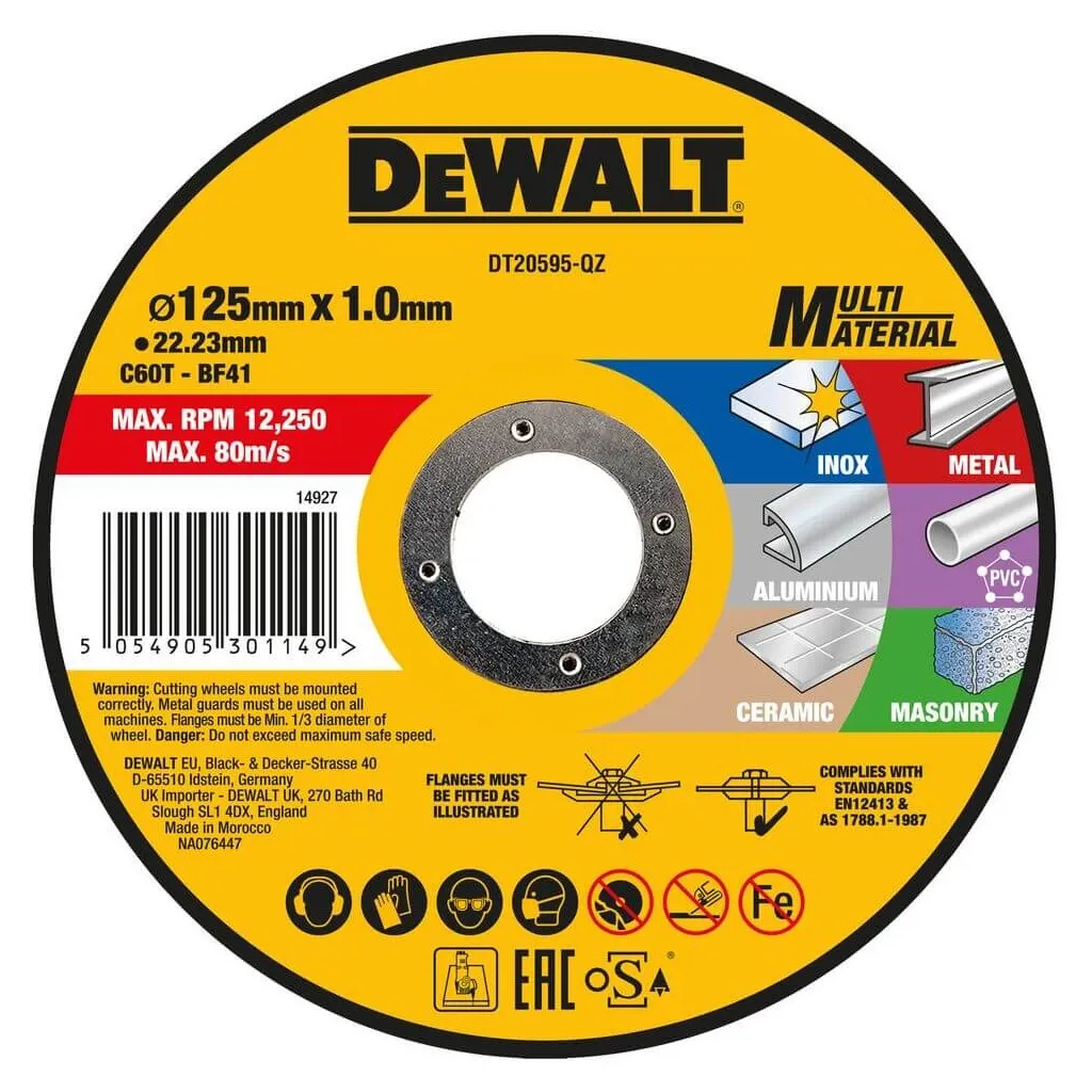 Круг отрезной DeWALT MULTI-MATERIAL, 125x1x22,23мм (DT20595)