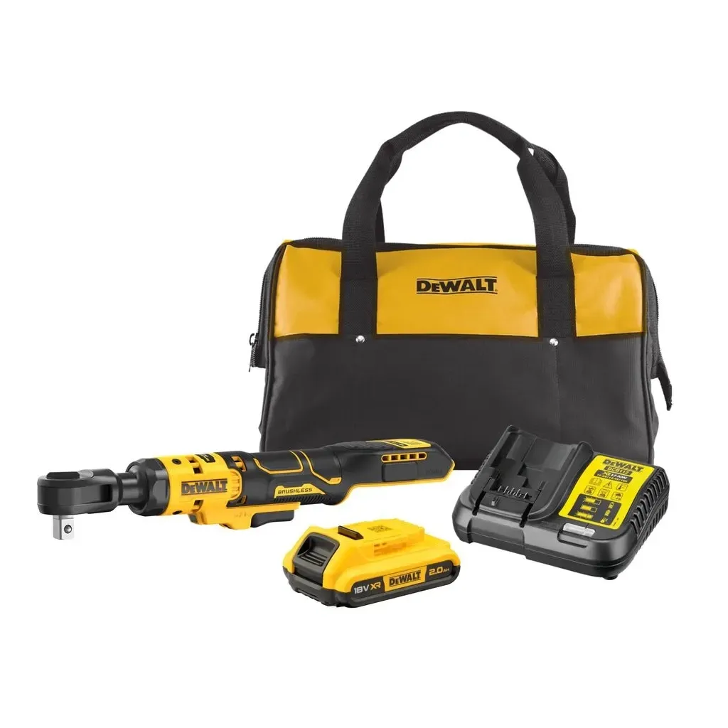  DeWALT угловой - трещётка, 18V XR Li-lon 2Ah, 95 Нм, сумка (DCF512D1)