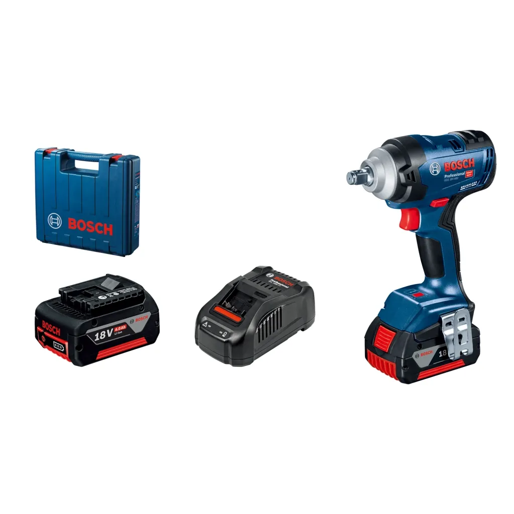 Гайковерт Bosch GDS 18V-400, 2x5Ah, 400 Нм, 0-2500 об/хв, кейс, затискач квадрат, 1.87 кг (0.601.9K0.020)