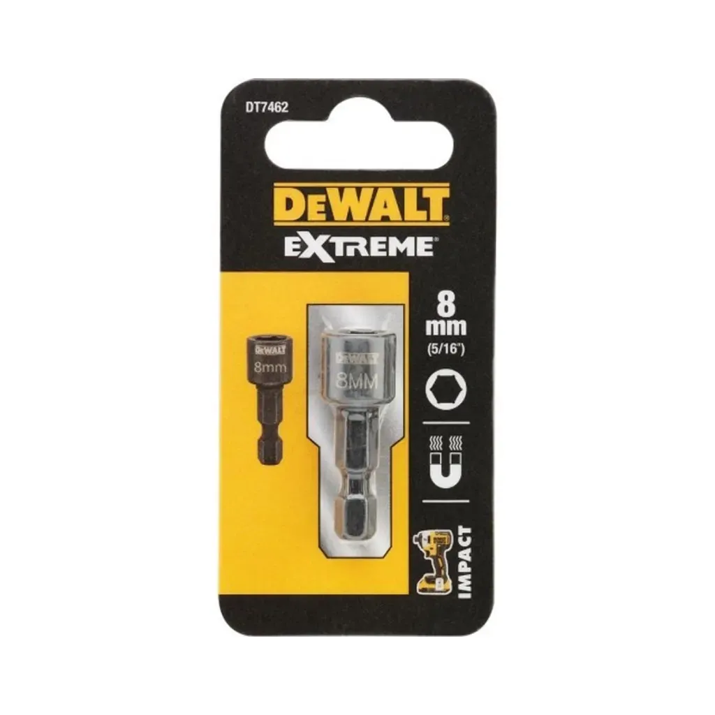 Головка магнитная DeWALT EXTREME Impact 1/4"х8 мм, шестигранная (DT7462)