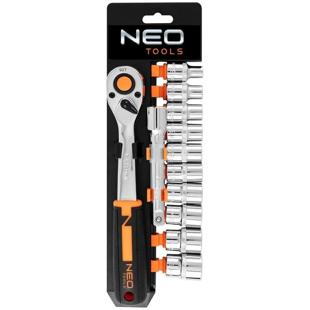 Набор головок Neo Tools 12шт, 1/2", трещотка 90 зубцов, CrV (10-030N)