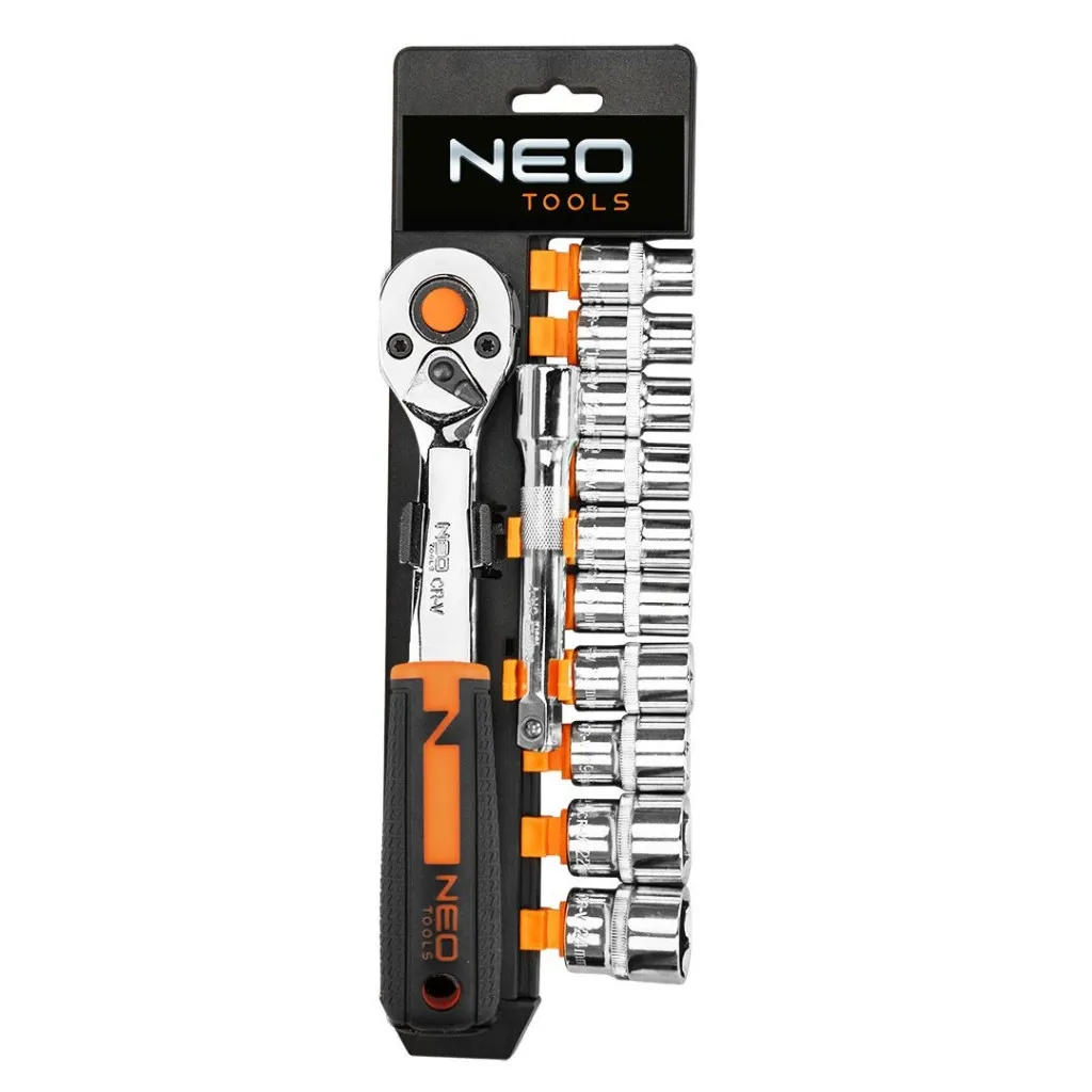 Набор головок Neo Tools 12шт, 3/8", трещотка 90 зубцов, CrV (10-020N)