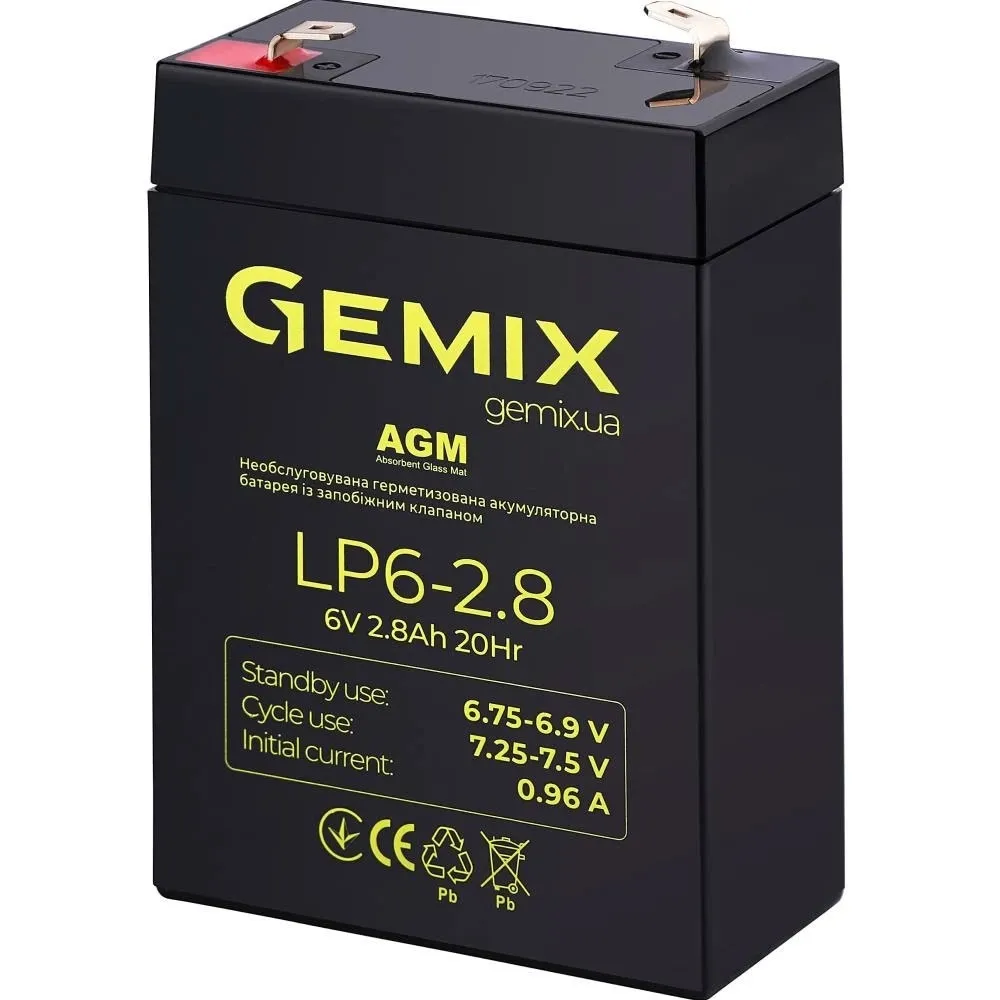 Акумуляторна батарея для ДБЖ Акумуляторна батарея Gemix LP6-2.8 Black (LP6-2.8F1)