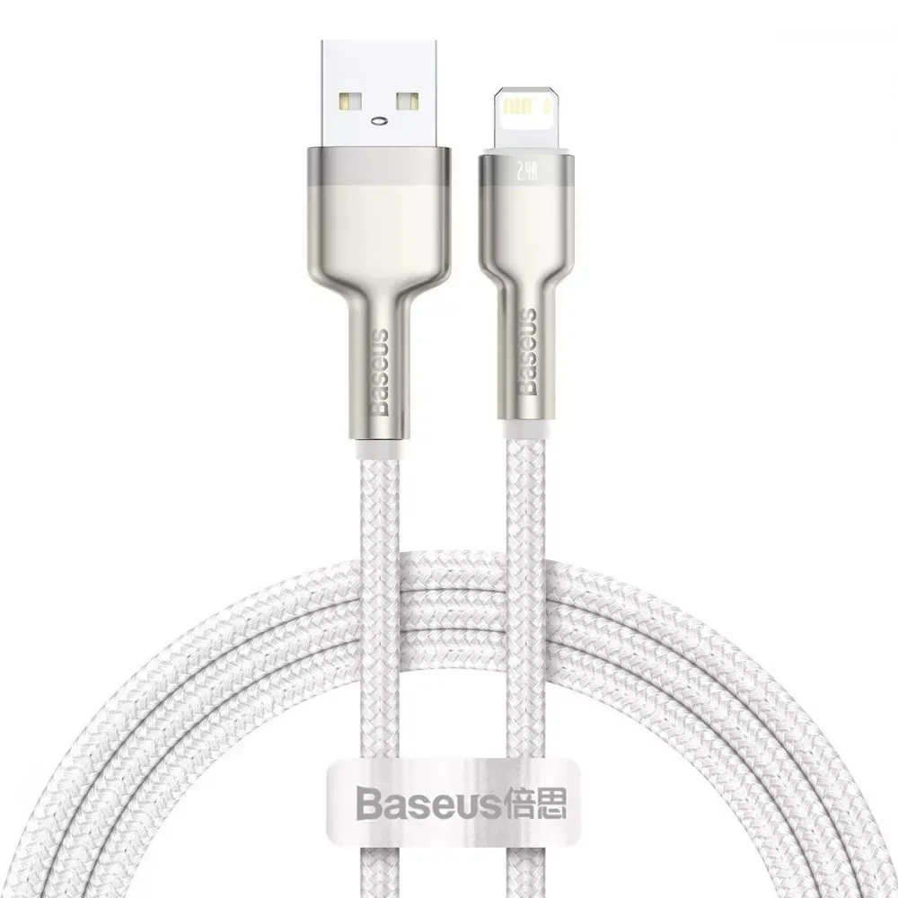 Кабель синхронізації Baseus Cafule Metal USB-Lightning, 2.4A 1m White (6953156202252)