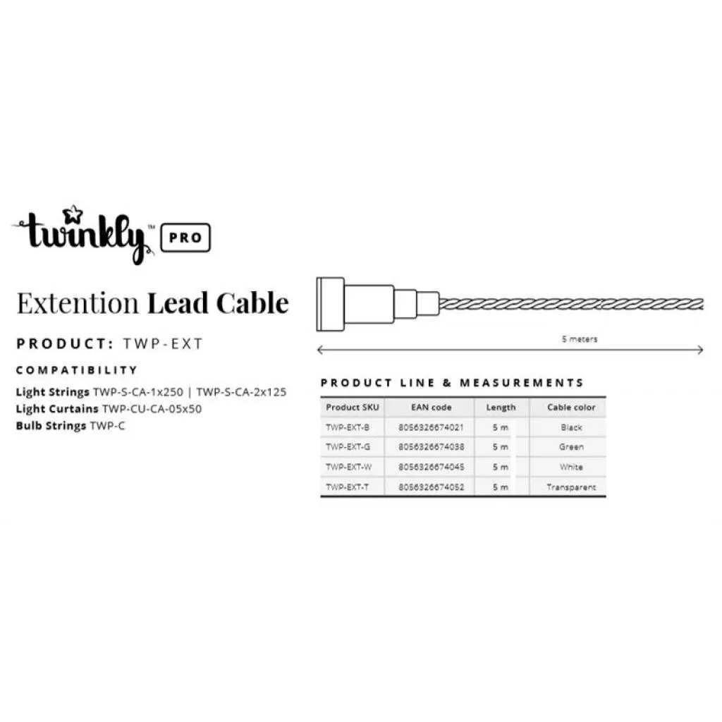 Светодиодная гирлянда Twinkly PRO Удлинитель кабеля Pro AWG22 PVC кабель, 5м, черный (TWP-EXT-B)