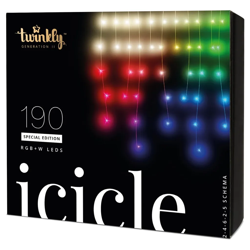 Светодиодная гирлянда Twinkly Smart LED Icicle RGBW 190, BT+WiFi, Gen II, IP44 кабель (TWI190SPP-TEU)