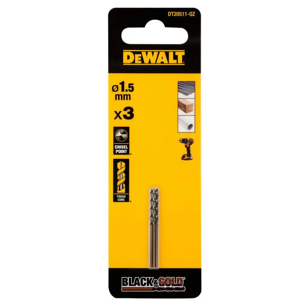 Сверло DeWALT по металлу Black&Gold, HSS-G, 1.5 х 40 х 18 мм, 3 шт. (DT20511)