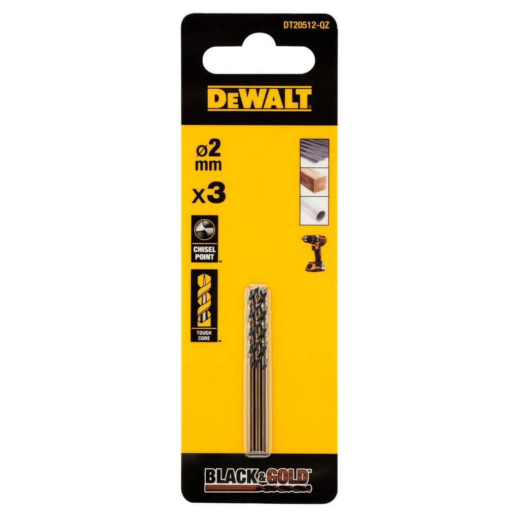 Сверло DeWALT по металлу Black&Gold, HSS-G, 2 х 49 х 24 мм, 3 шт. (DT20512)