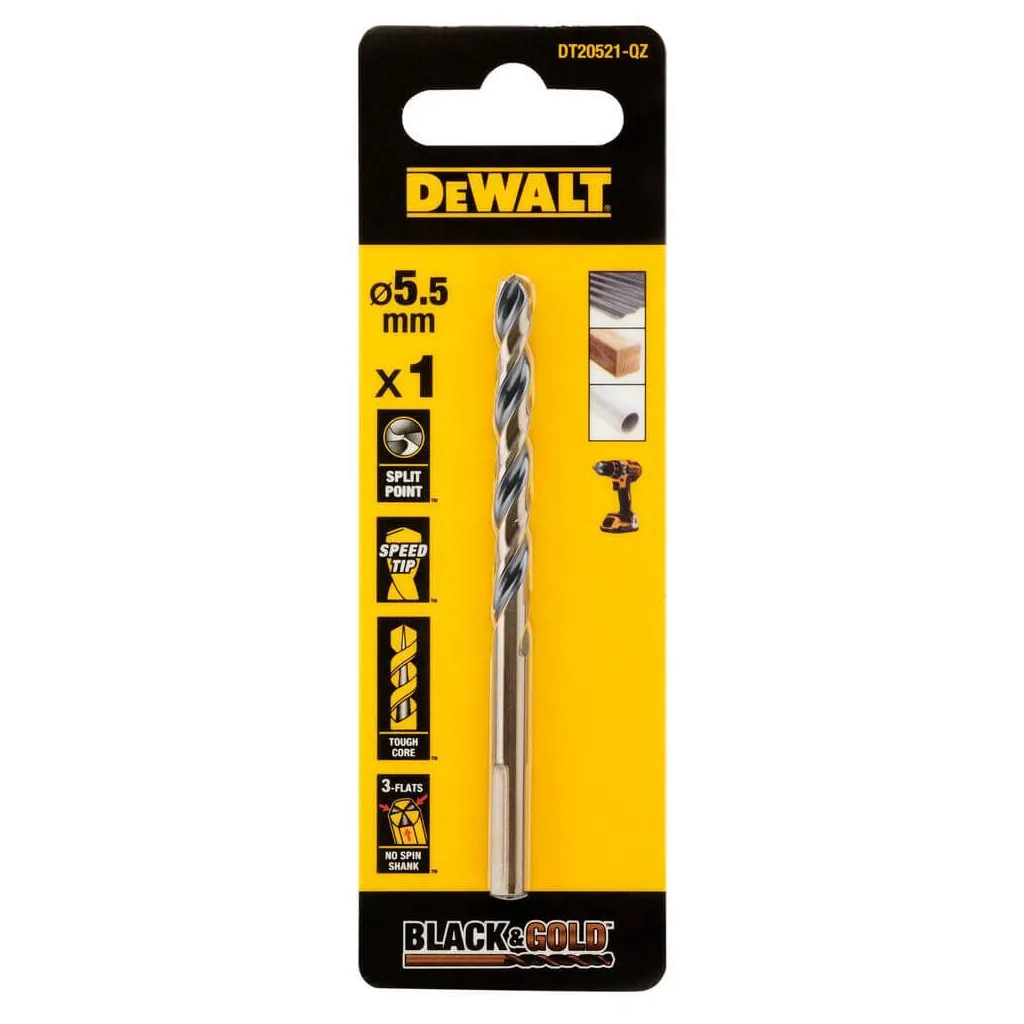 Сверло DeWALT по металлу Black&Gold, HSS-G, 5.5 х 93 х 57 мм (DT20521)