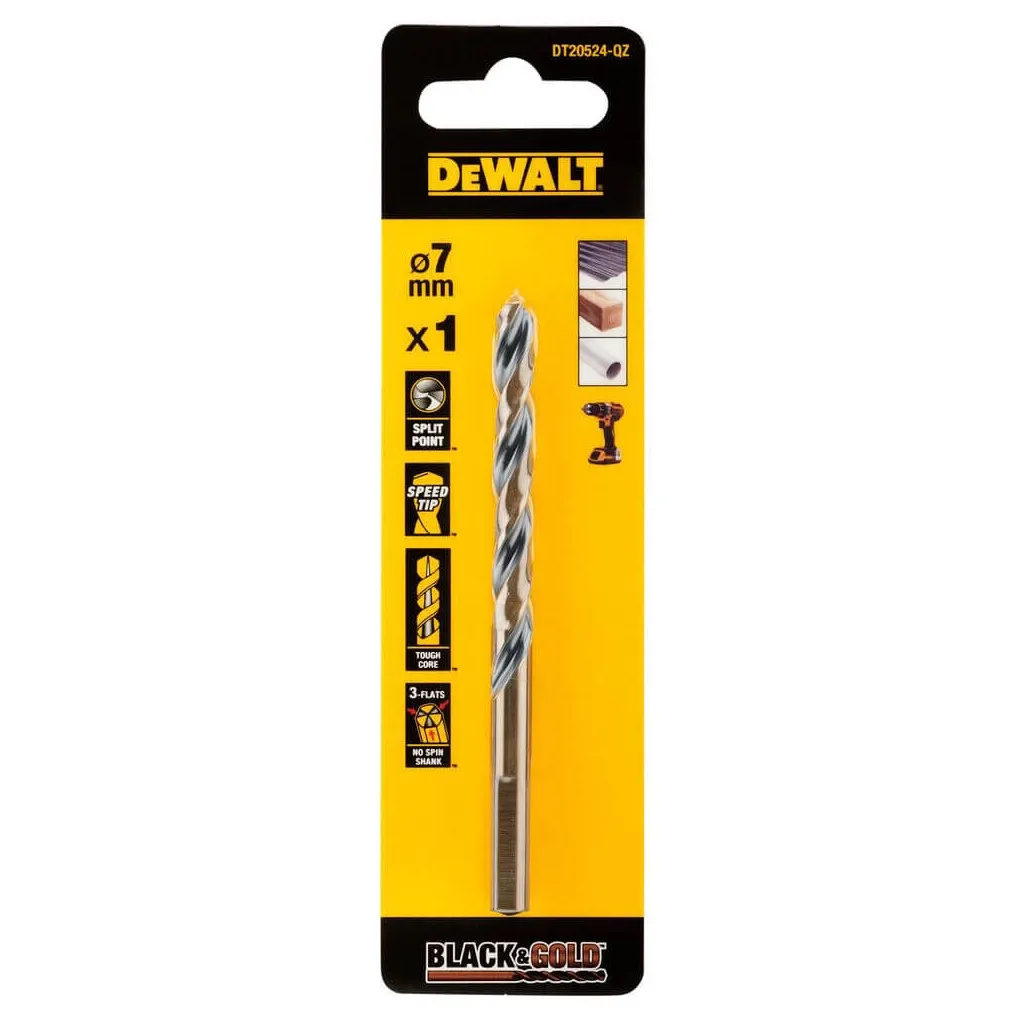 Сверло DeWALT по металлу Black&Gold, HSS-G, 7 х 109 х 69 мм (DT20524)