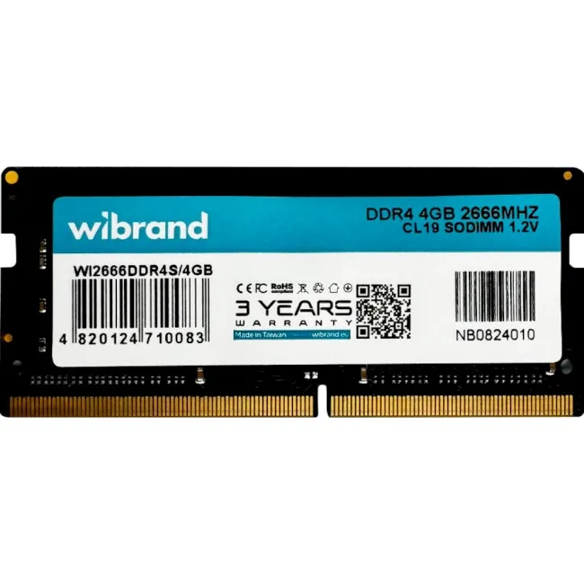 Оперативна пам'ять Wibrand 4GB DDR4 2666MHz CL19 SODIMM (WI2666DDR4S/4GB)