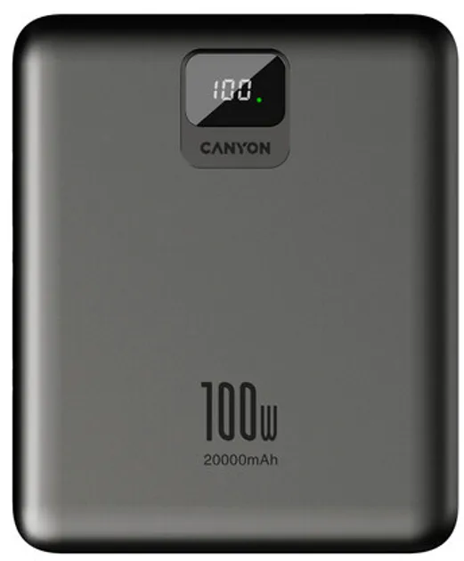 Зовнішній акумулятор Canyon PB-2008 20000mAh 100W Dark Grey (CNE-CPB2008DG)