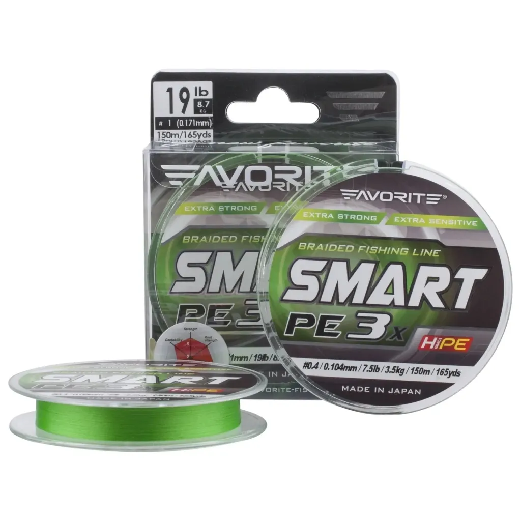 Леска, шнур Favorite Smart PE 3x 150м 0.15/0.066mm 2.5lb/1.2kg Light Green (1693.10.60)