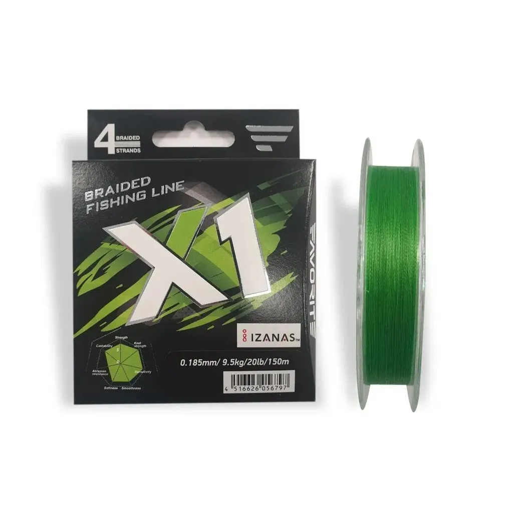 Леска, шнур Favorite X1 PE 4x 150m 0.3/0.090mm 6lb/2.9kg Light Green (1693.11.39)