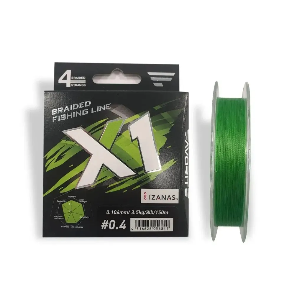 Леска, шнур Favorite X1 PE 4x 150m 0.4/0.104mm 8lb/3.5kg Light Green (1693.11.26)