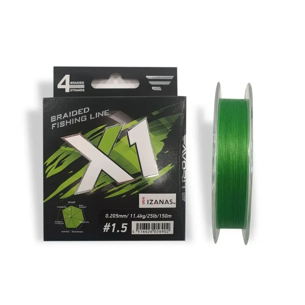 Леска, шнур Favorite X1 PE 4x 150m 1.5/0.205mm 25lb/11.4kg Light Green (1693.11.32)