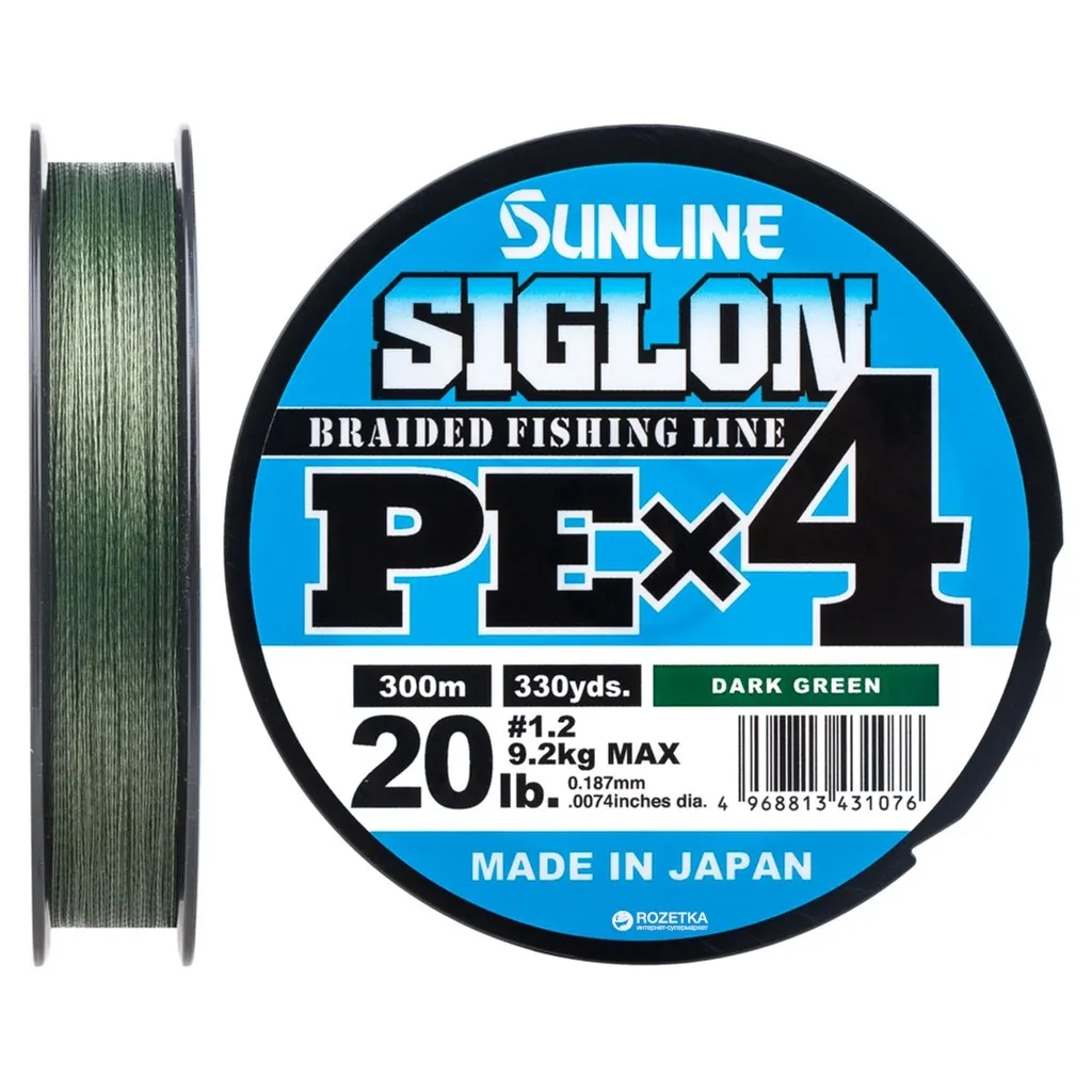 Леска, шнур Sunline Siglon PE н4 300m 1.2/0.187mm 20lb/9.2kg Dark Green (1658.09.47)