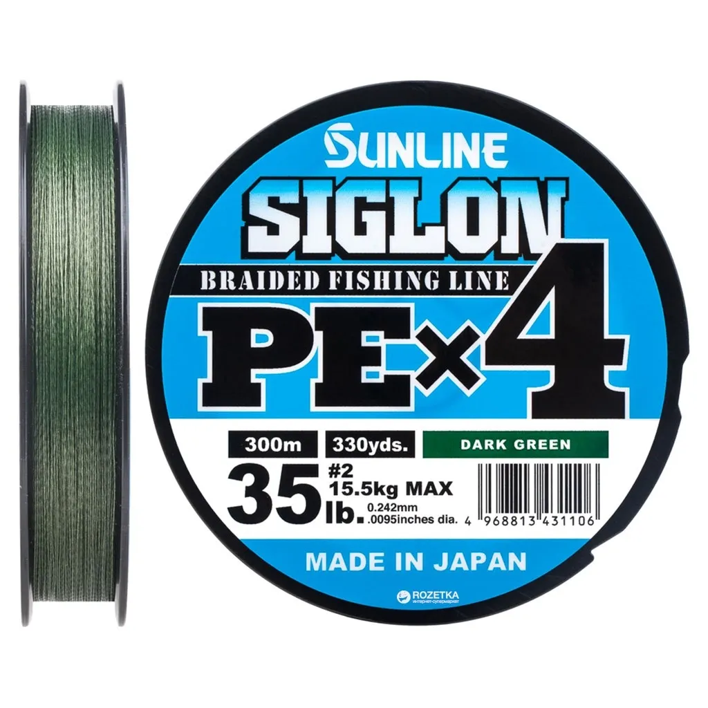 Леска, шнур Sunline Siglon PE н4 300m 2.0/0.242mm 35lb/15.5kg Dark Green (1658.09.50)