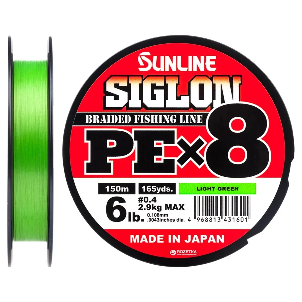 Волосінь, шнур Sunline Siglon PE х8 150m 0.4/0.108mm 6lb/2.9kg Light Green (1658.09.61)