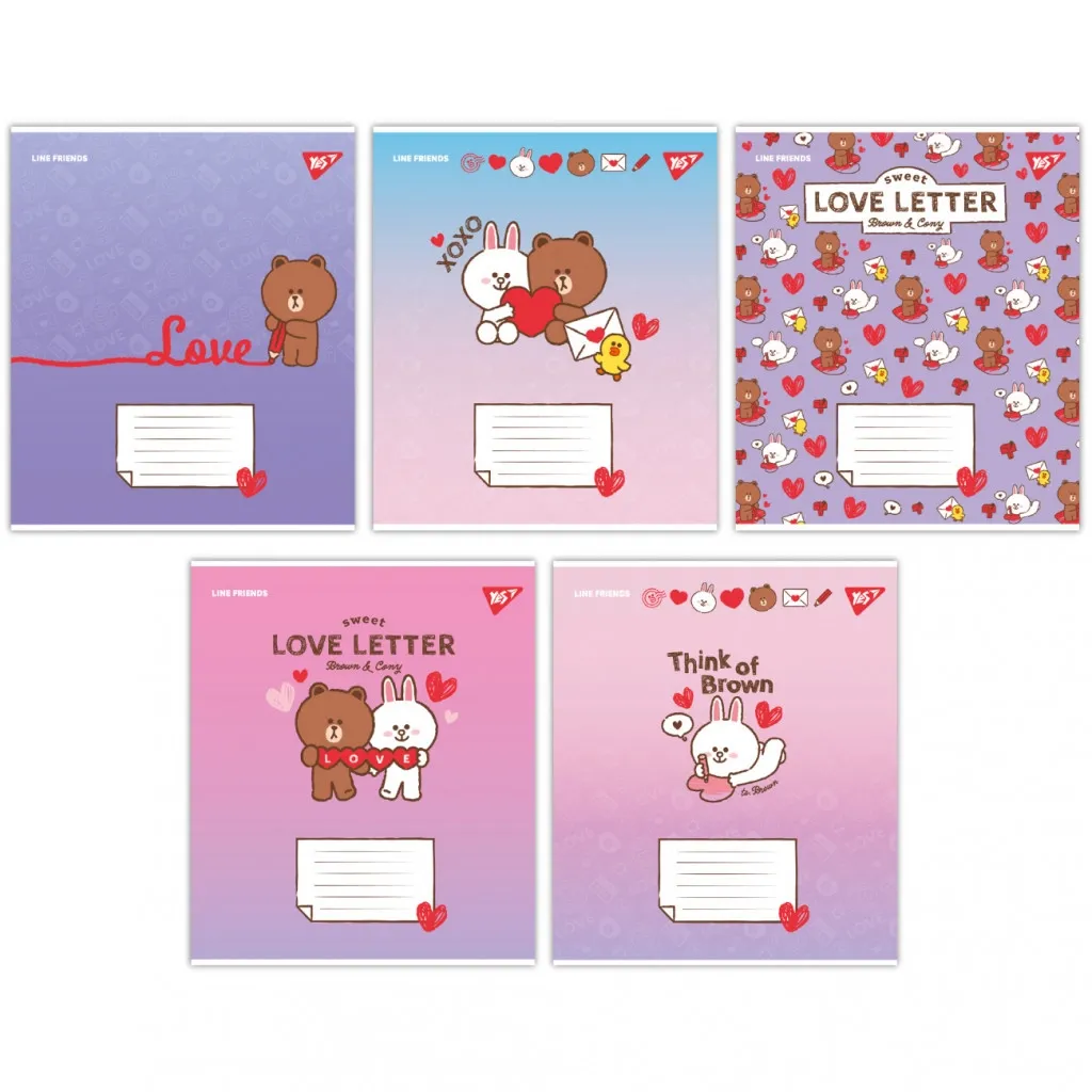 Зошит Yes Line Friends. Love letter 12 аркушів коса лінія (766934)