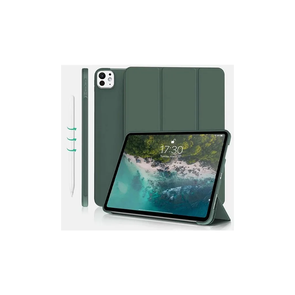  BeCover Tri Fold Soft TPU Silicone Apple iPad Pro 13" M4 2024 Dark Green (711752)