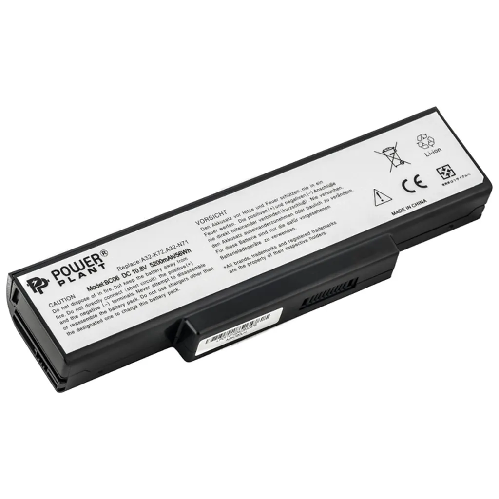 Аккумулятор для ноутбука ASUS A72 A73 (A32-K72) 10.8V 5200mAh PowerPlant (NB00000016)