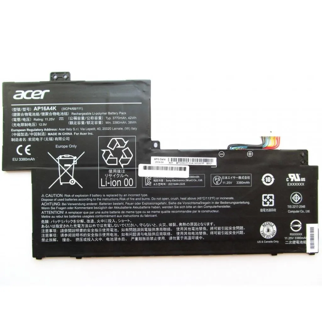  Acer AP16A4K Aspire One A01, 3770mAh (42Wh), 3cell, 11.25V, Li-Po (A47262)