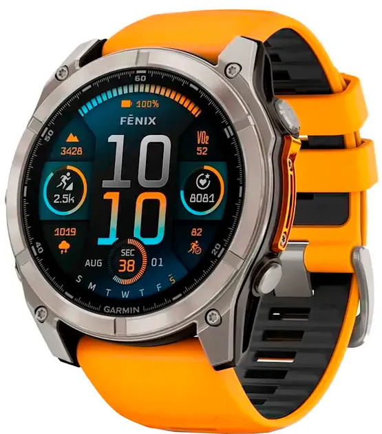 Смарт-часы Garmin Fenix 8 51mm AMOLED Sapphire Titanium with Spark Orange/Graphite Silicone Band (010-02905-10/11)