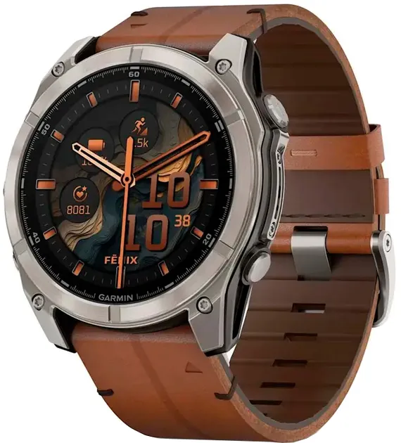 Смарт-годинник Garmin Fenix 8 51mm AMOLED Sapphire Carbon Grey DLC with Chestnut Leather Band (010-02905-40)