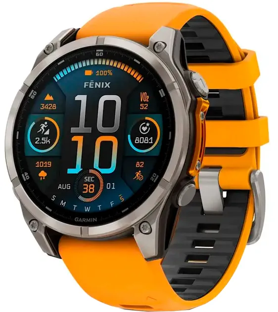 Смарт-годинник Garmin Fenix 8 47mm AMOLED Sapphire Titanium with Spark Orange/Graphite Silicone Band (010-02904-10/11)