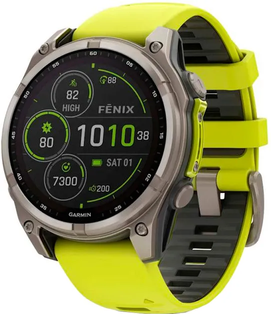 Смарт-годинник Garmin Fenix 8 47mm Solar Sapphire Titanium with Amp Yellow/Graphite Silicone Band (010-02906-20/21)