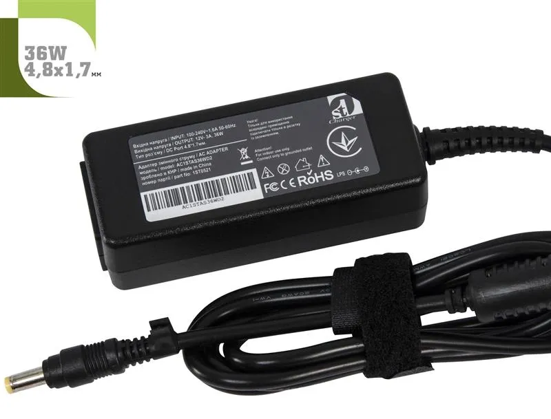 Блок питания для ноутбука 1StCharger Asus 12V 36W 3A 4.8х1.7мм (AC1STAS36WD2)