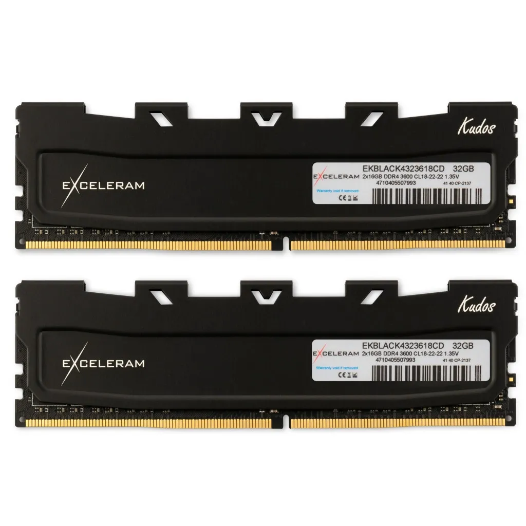 Оперативная память DDR4 32GB (2x16GB) 3600 MHz Black Kudos eXceleram (EKBLACK4323618CD)