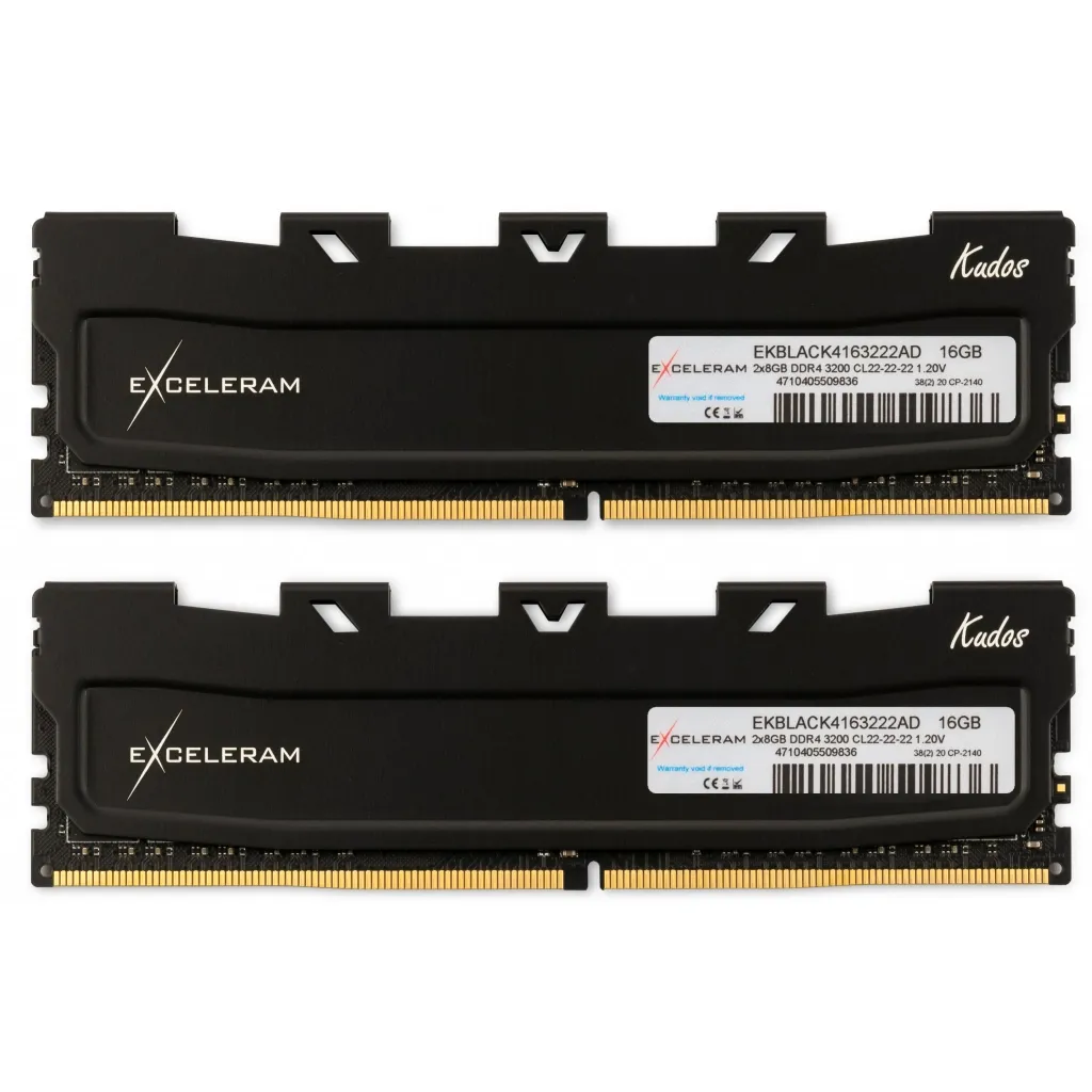 Оперативная память DDR4 16GB (2x8GB) 3200 MHz Black Kudos eXceleram (EKBLACK4163222AD)