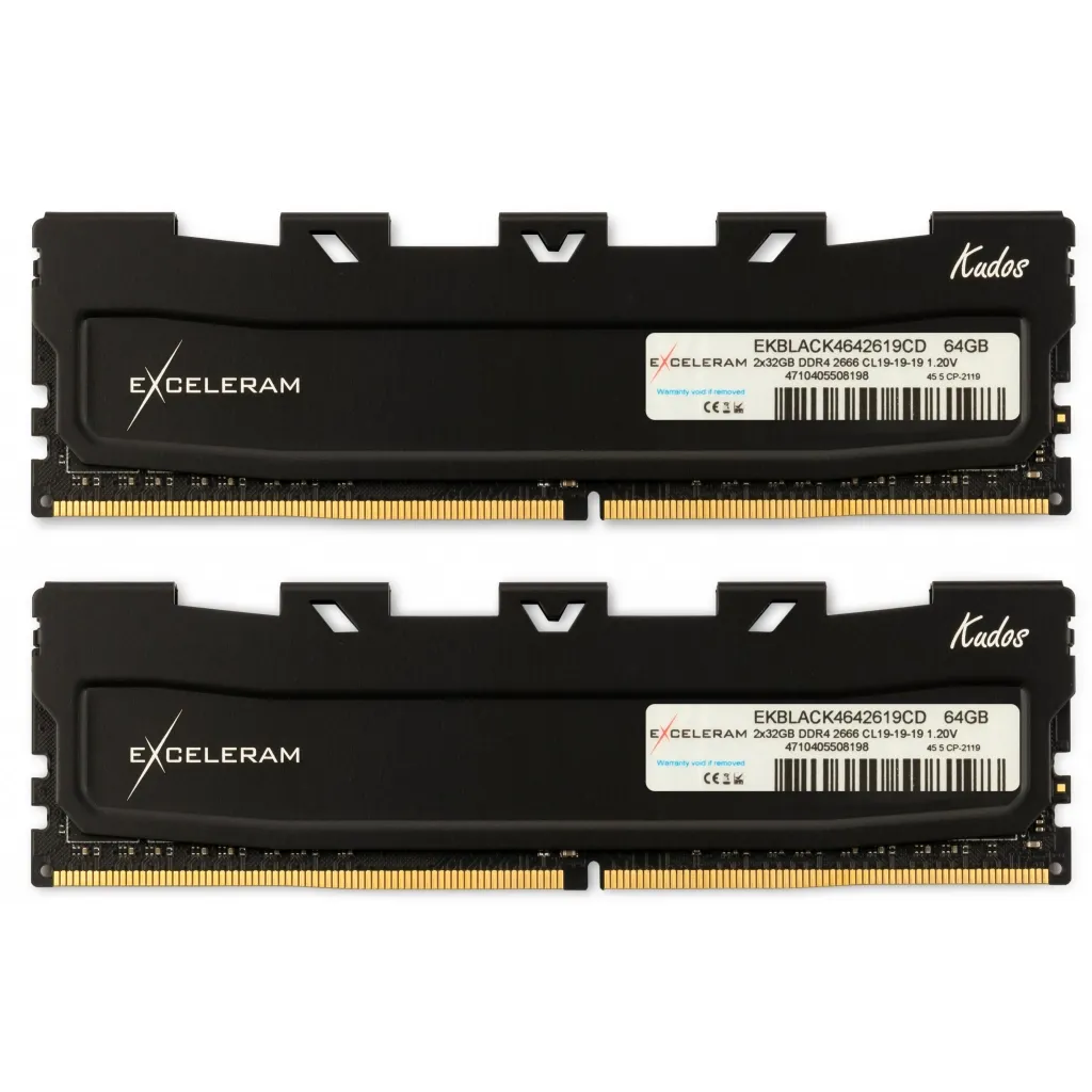 Оперативна пам'ять DDR4 64GB (2x32GB) 2666 MHz Black Kudos eXceleram (EKBLACK4642619CD)