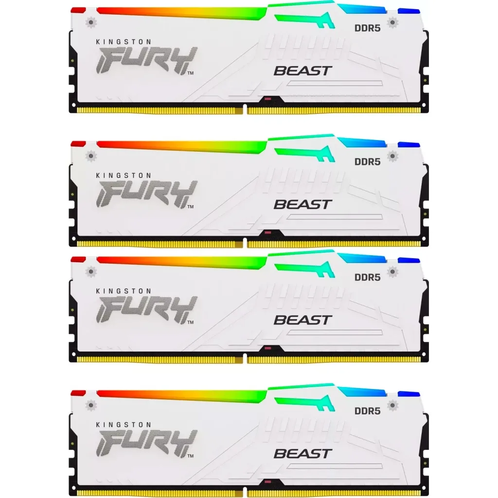 Оперативная память DDR5 128GB (4x32GB) 5600 MHz FURY Beast RGB White Kingston Fury (ex.HyperX) (KF556C40BWAK4-128)