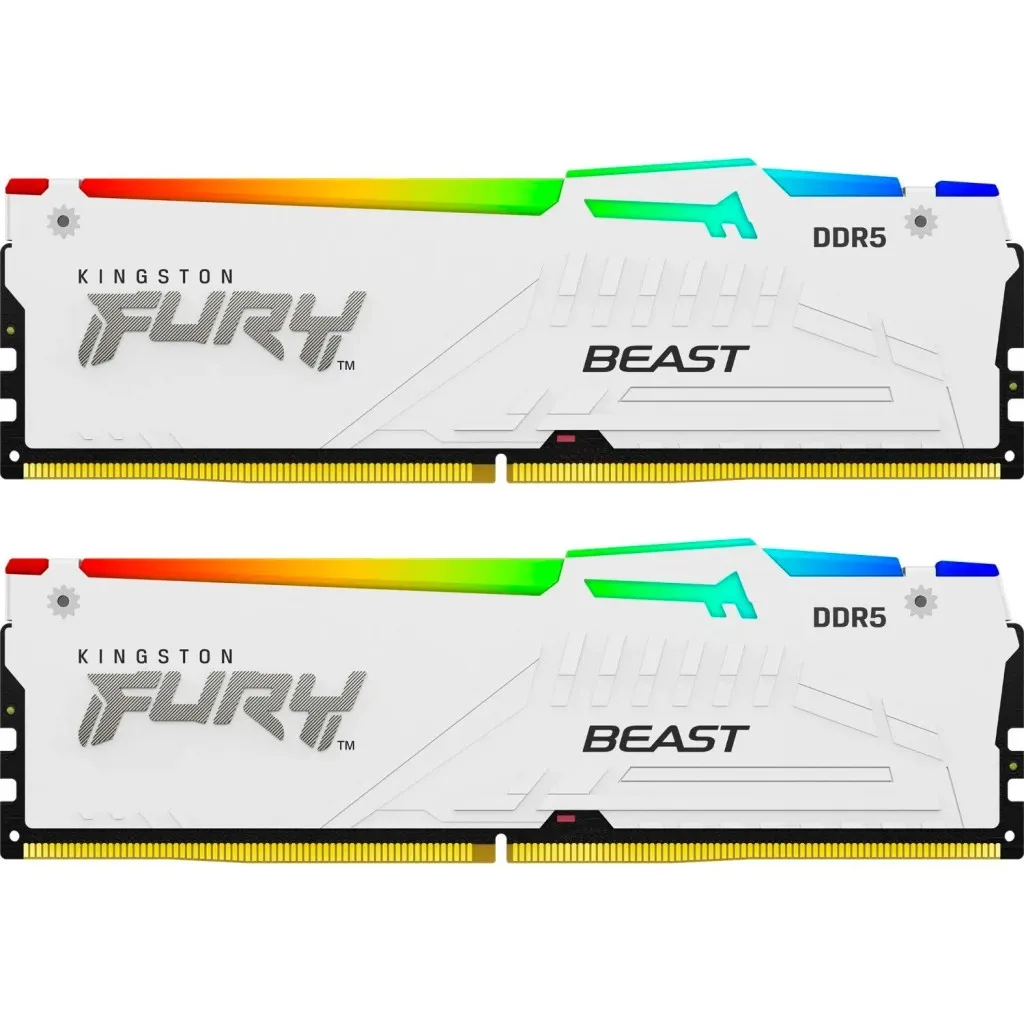 Оперативна пам'ять DDR5 32GB (2x16GB) 5600 MHz FURY Beast White RGB Kingston Fury (ex.HyperX) (KF556C40BWAK2-32)