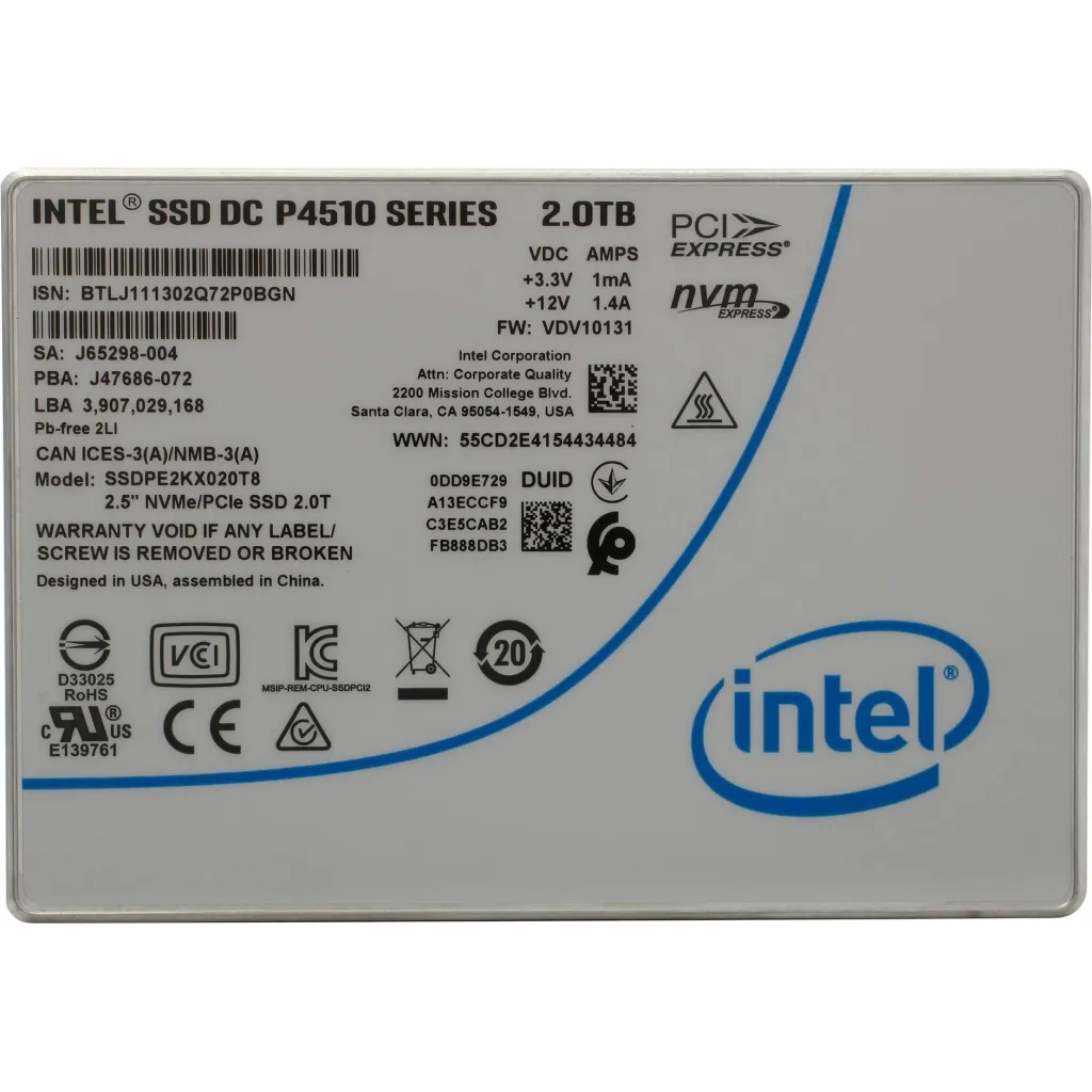 SSD диск U.2 2.5" 2TB DC P4510 INTEL (SSDPE2KX020T801)