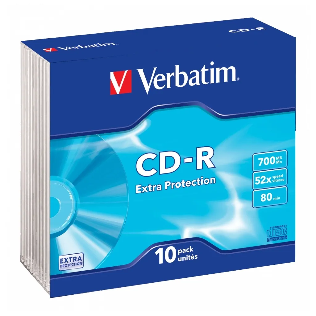 Компакт-диск та дискета Диск CD Verbatim CD-R 700Mb 52x Slim case 10шт Extra (43415)