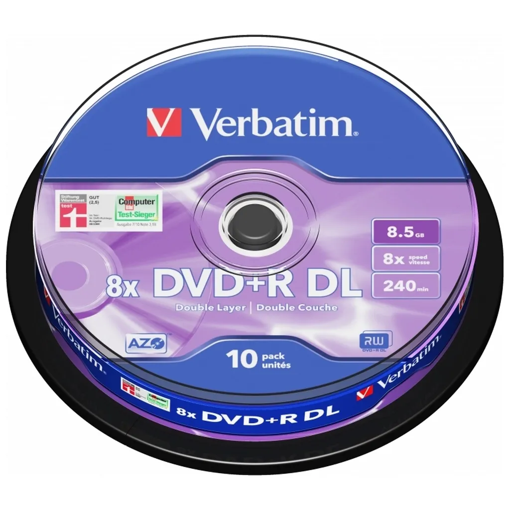 Компакт-диск и дискета Диск DVD Verbatim 8.5Gb 8x CakeBox 10 шт Matte Silver (43666)