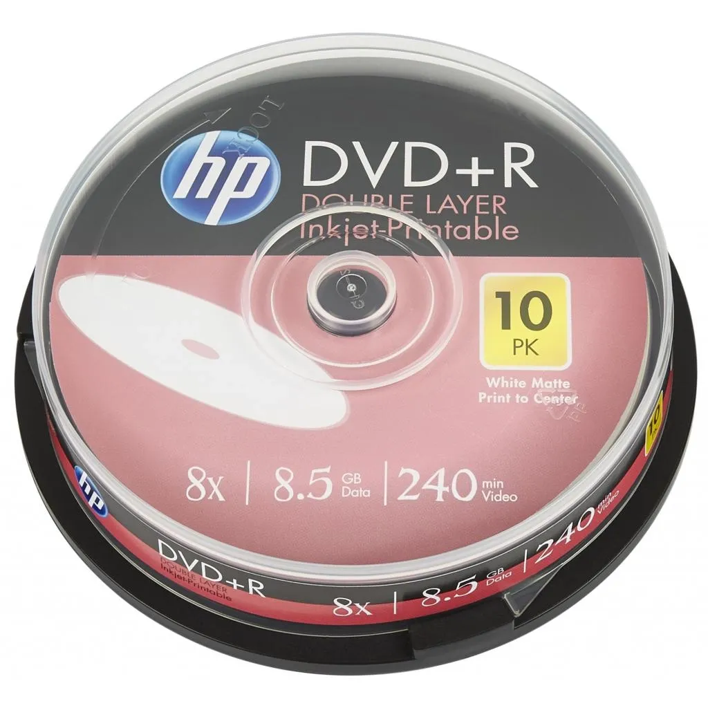 Компакт-диск и дискета Диск DVD HP DVD+R 8.5GB 8X DL IJ PRINT 10шт Spindle (69306/DRE00060WIP-3)