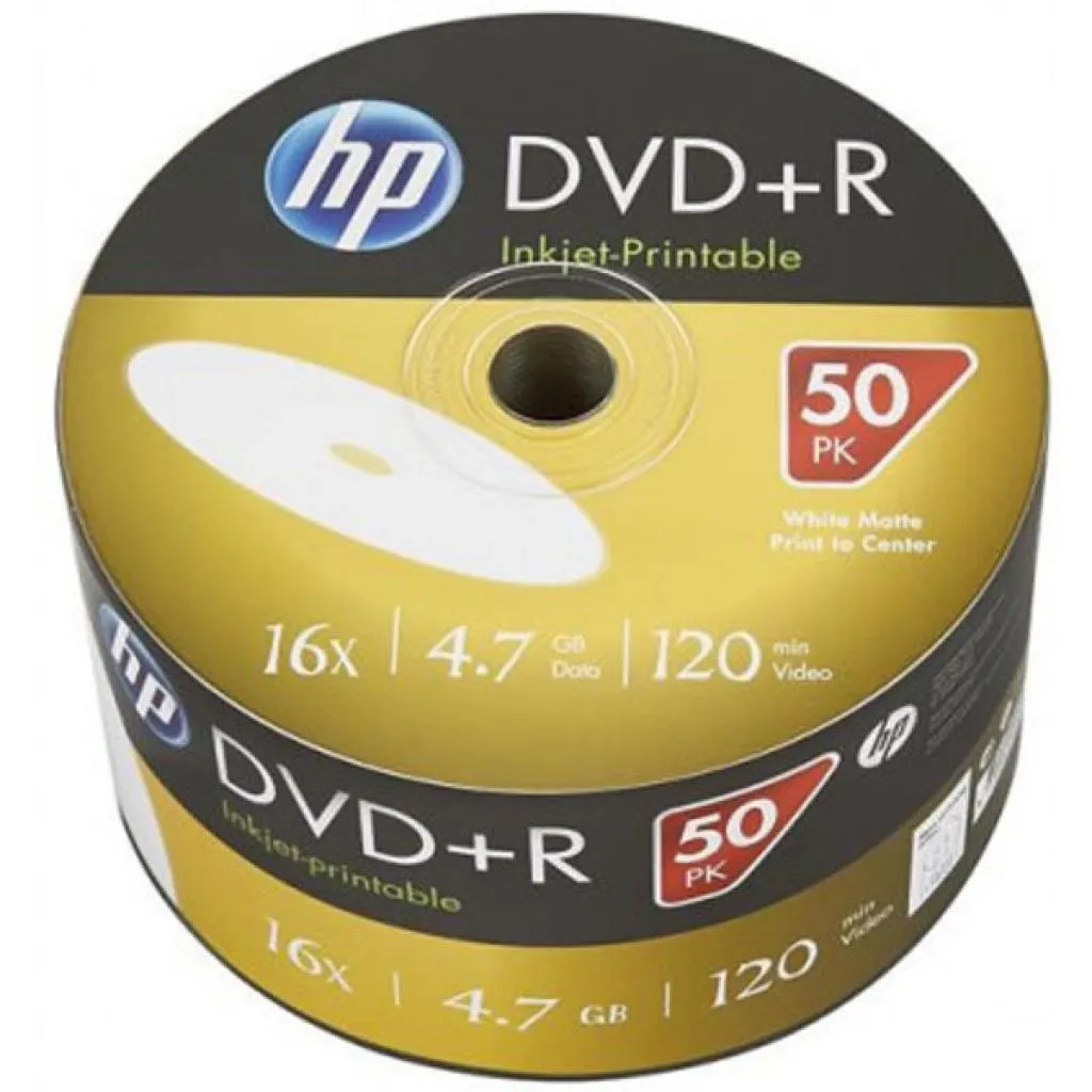 Компакт-диск и дискета Диск DVD HP DVD+R 4.7GB 16X IJ PRINT 50шт (69304/DRE00070WIP-3)