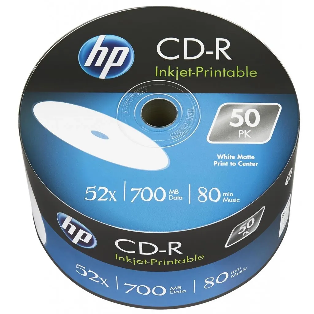 Компакт-диск и дискета Диск CD HP CD-R 700MB 52X IJ PRINT 50шт (69301/CRE00070WIP-3)