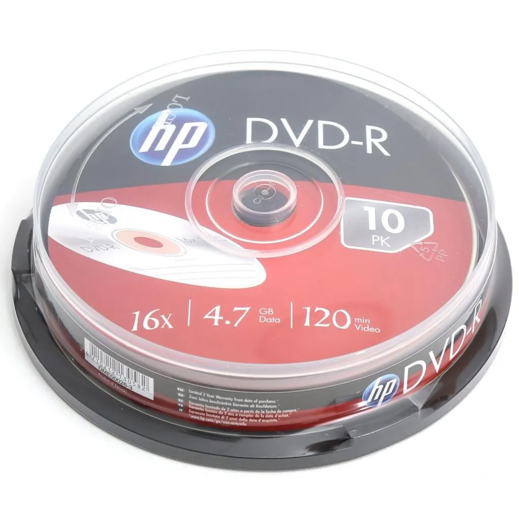 Компакт-диск и дискета Диск DVD HP DVD-R 4.7GB 16X 10шт (69315/DME00026-3)