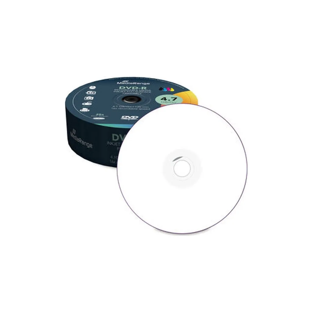 Компакт-диск и дискета Диск DVD Mediarange DVD-R 4.7GB 120min 16x speed, inkjet fullsurface printable, Cake 25 (MR407)