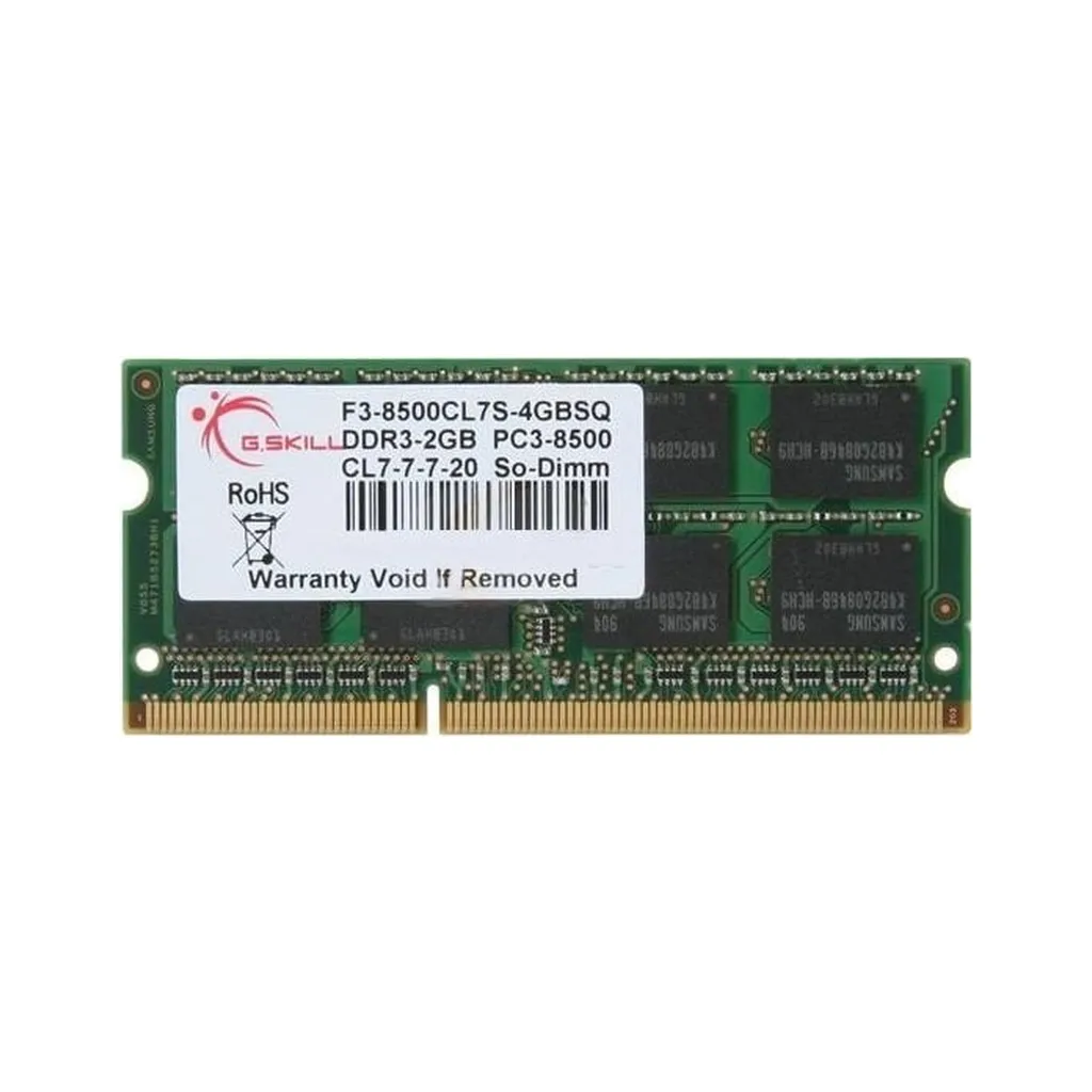 Оперативна пам'ять для ноутбука SoDIMM DDR3 4GB 1066 MHz G.Skill (F3-8500CL7S-4GBSQ)