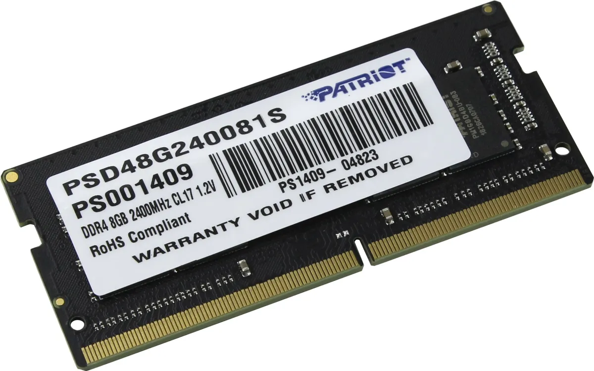 Оперативна пам'ять для ноутбука SoDIMM DDR4 8GB 2400 MHz Patriot (PSD48G240081S)