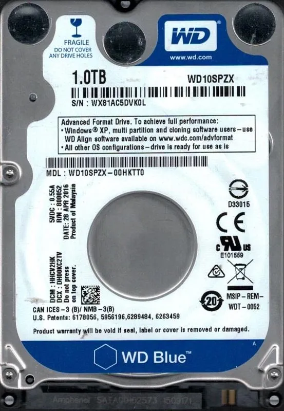 Жесткий диск для ноутбука 2.5" 1TB WD (WD10SPZX)