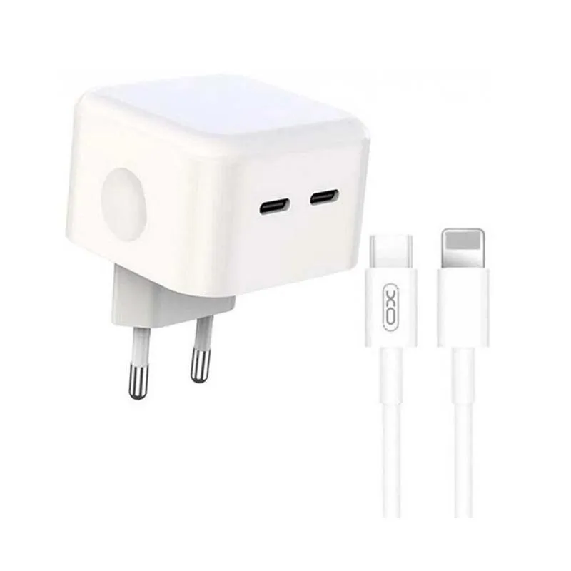 Зарядное устройство XO L102 (2USB-Cх3A) QC3.0 White (XO-L102i-WH) + кабель Lightning